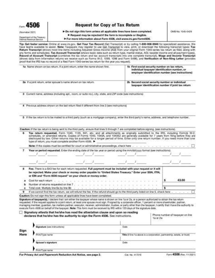 Form 4506: Request For Copy Of Tax Return