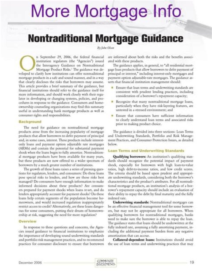 Nontraditional mortgage - How To Discuss