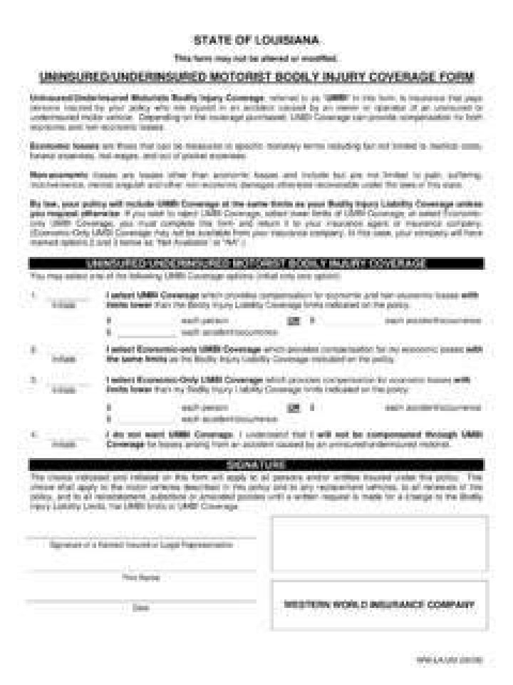 Uninsured And/or Underinsured Bodily Injury Coverage