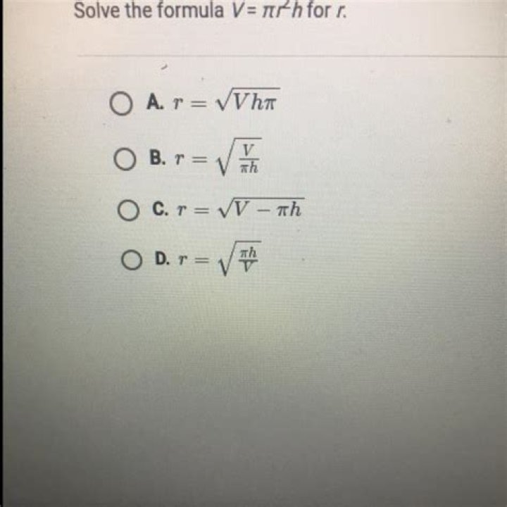 V Pie R 2h Solve For H