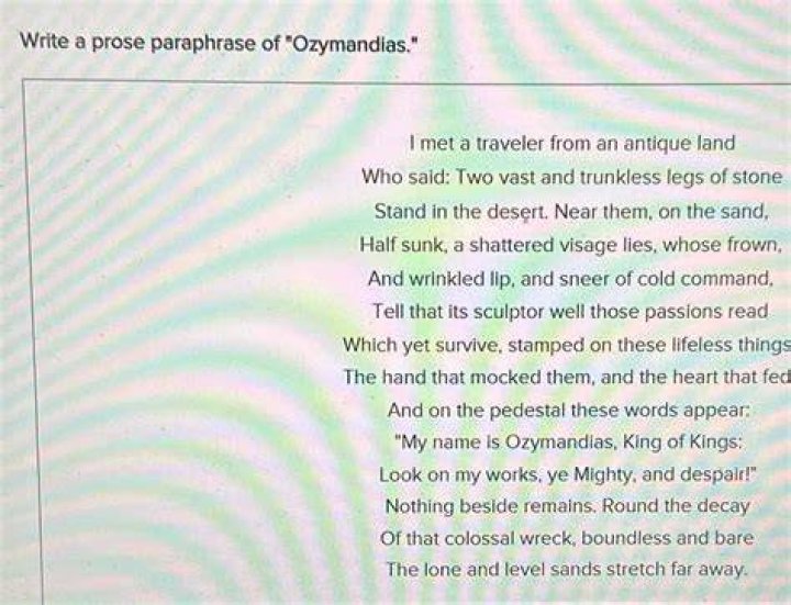 Write A Prose Paraphrase Of Ozymandias